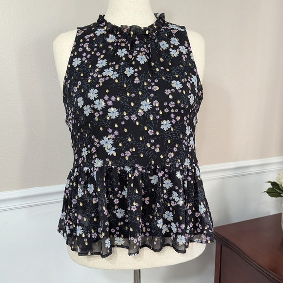 3/$30 LOFT Ruffle Neck Peplum Tank Blouse Medium - Picture 2 of 8